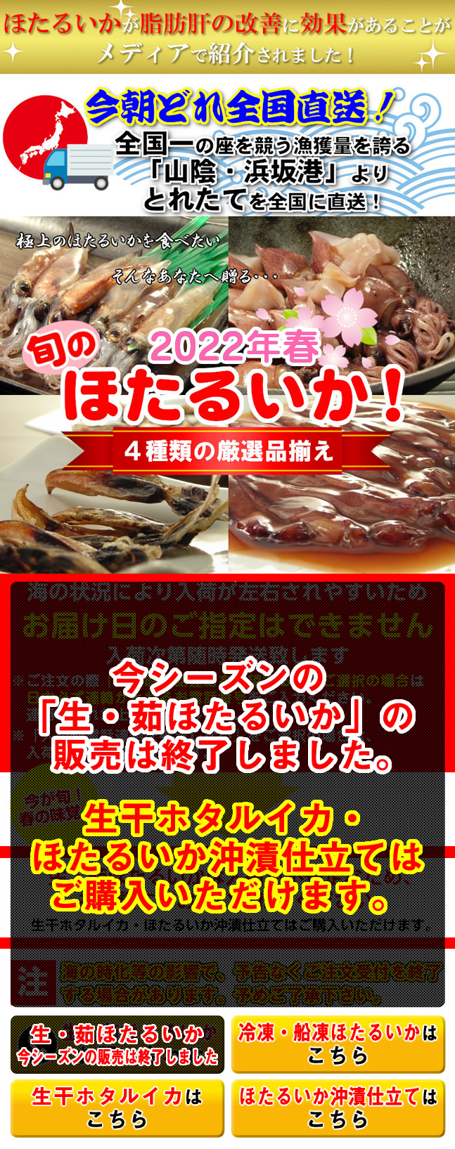 旬のほたるいか三昧！ ｜通販・お取り寄せ - 鮮魚屋 マルワフーズ渡辺水産
