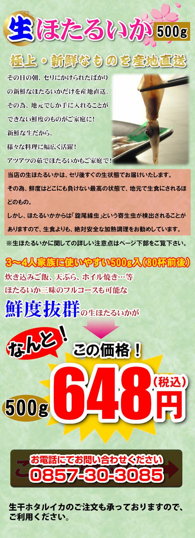 本場ならではの朝どれの鮮度抜群な極上のほたるいか！